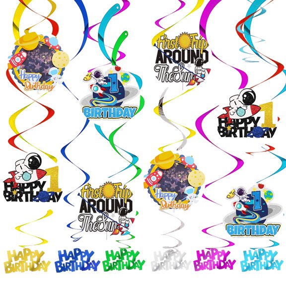 Outer Space 1st First One Party Decorations Hanging Swirl Sign Whirls Birthday Streamer Ceiling Decor Supplies 14 pcs