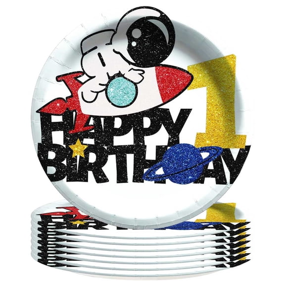 Outer Space 1st First One Plates Birthday Decorations Party Supplies Tableware Disposable Dinnerware 8pcs