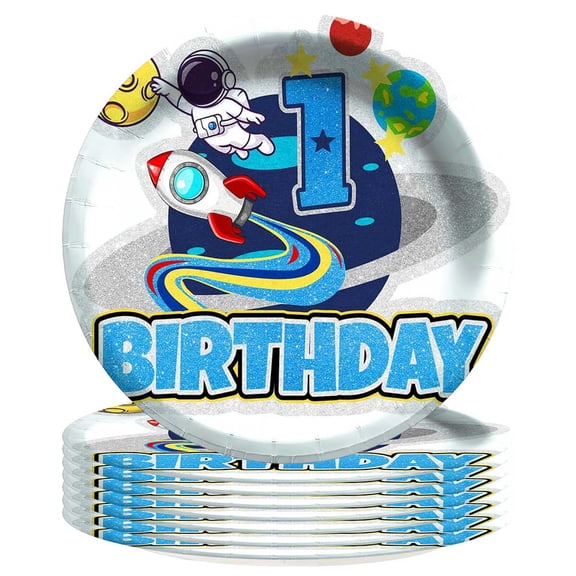 Outer Space 1st First One Plates Party Supplies Birthday Decorations Tableware Disposable Dinnerware 8pcs
