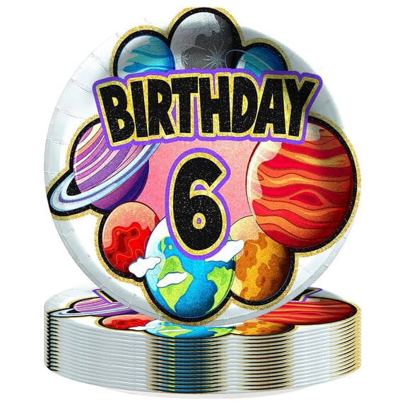 Outer Space 6th Paper Plates Birthday Party Supplies Decorations 16pcs Tableware Disposable Dinnerware