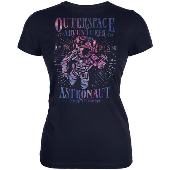 Outer Space Adventurer Astronaut Aim For The Stars Juniors Soft T Shirt Navy X-LG