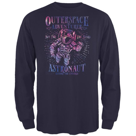 Outer Space Adventurer Astronaut Aim For The Stars Mens Long Sleeve T Shirt Navy MD