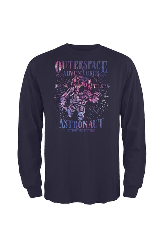 Outer Space Adventurer Astronaut Aim For The Stars Mens Long Sleeve T Shirt Navy MD
