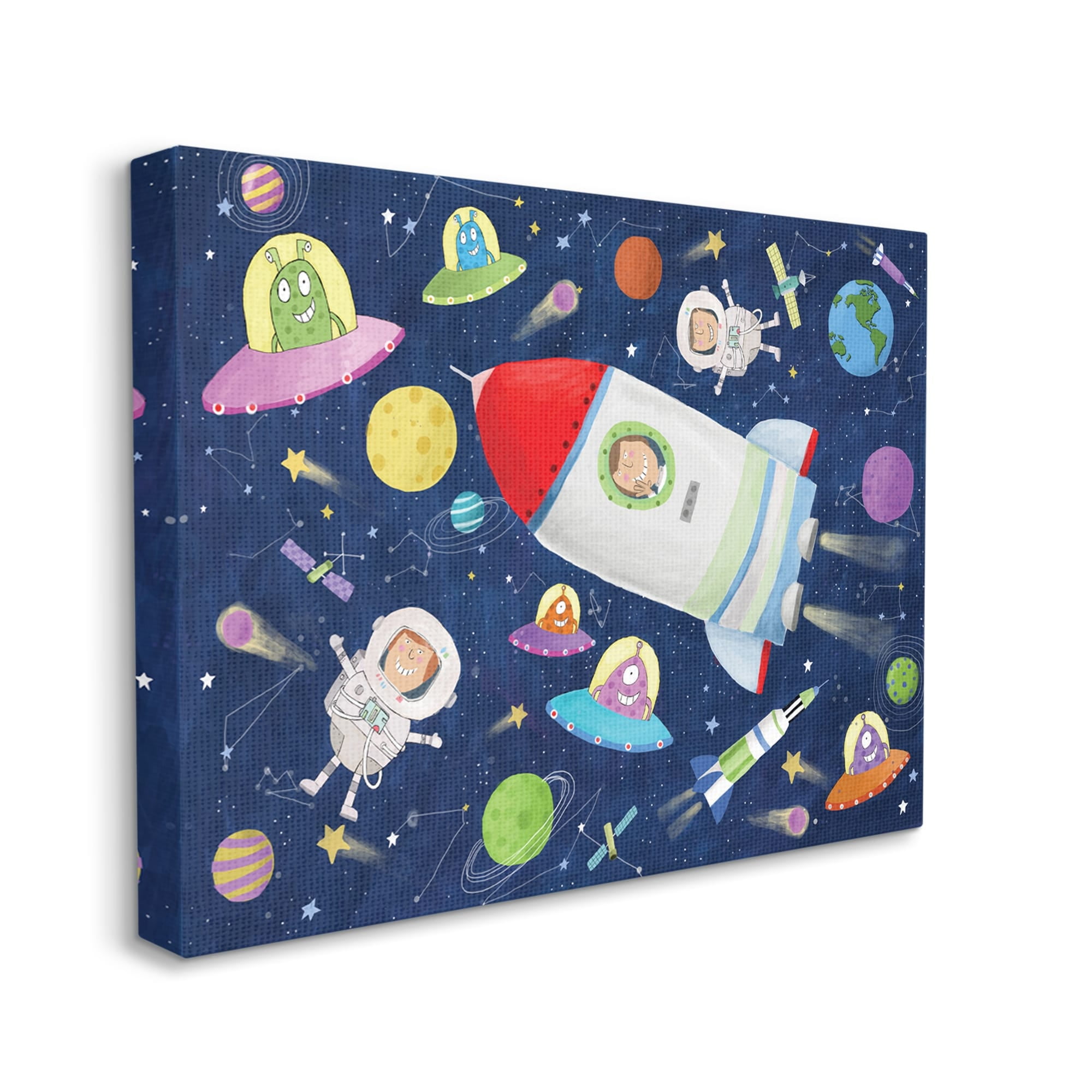 Stupell Industries Outer Space Alien Adventure Astronaut Rocketship,36 x 48,Designed by Carla Daly