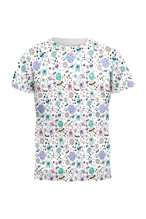 Outer Space Aliens Pattern All Over Mens T Shirt Multi SM