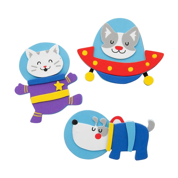 Outer Space Animal Magnet Craft Kit, Makes 12, Craft Kits, Party Supplies, 12 Pieces