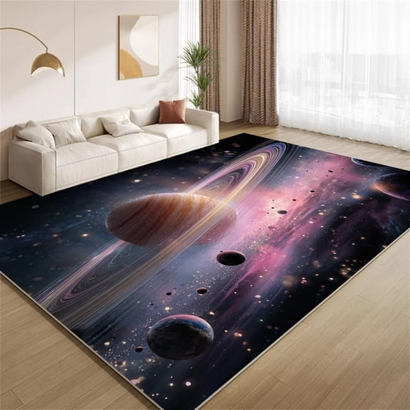 Outer Space Area Rugs, Galaxy Solar System Carpet, Washable Non Slip Low Pile Soft Rug for Living Room Bedroom Decor Mat 2x3ft