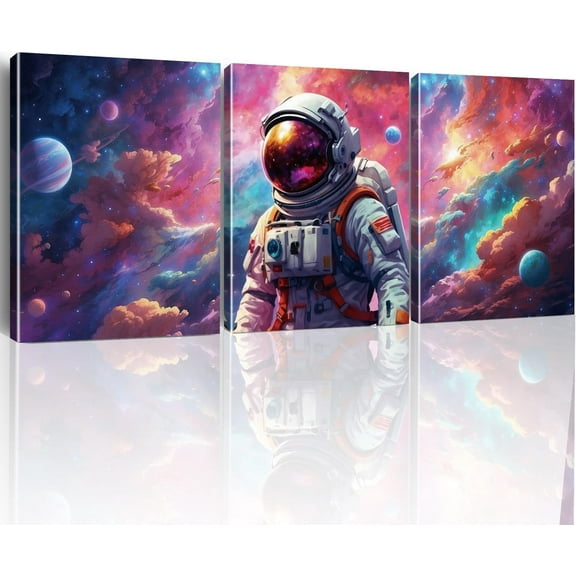 Outer Space Art Wall Decor Astronaut Spaceman Planets Spaceship Canvas Prints Posters Artwork Space Room Boys Bedroom Playroom Nursery Home Space Decorations