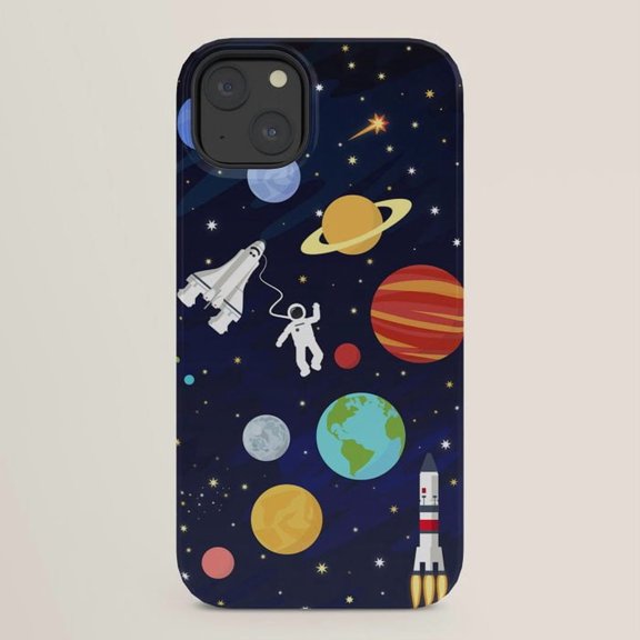 Outer Space Astronaut, Planets, Rockets and Stars Tough Case for Apple iPhone Series, Polycarbonate and TPU