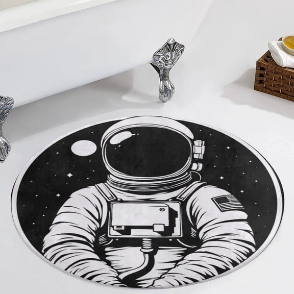 Outer Space Astronauts (120) Round Area Rugs for Bedroom Living Room, 3FT Soft Comfy Indoor Circle Carpets, Carpet Home Decor Floor Mat