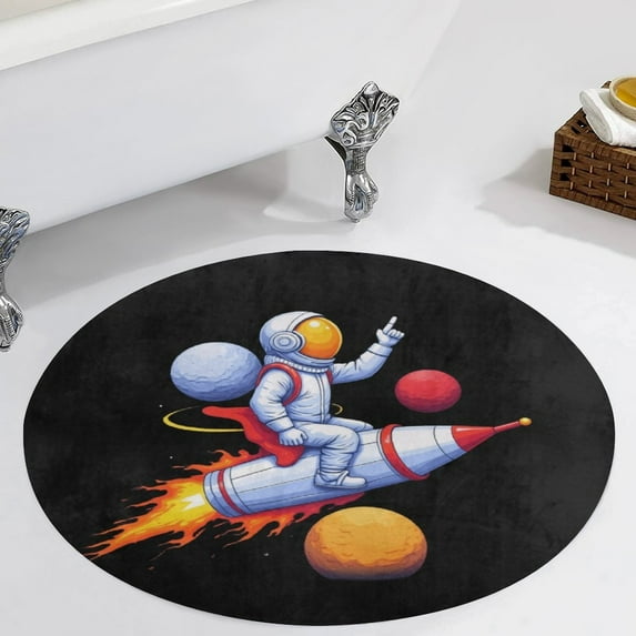 Outer Space Astronauts (95) Round Area Rugs for Bedroom Living Room, 2FT Soft Comfy Indoor Circle Carpets, Carpet Home Decor Floor Mat