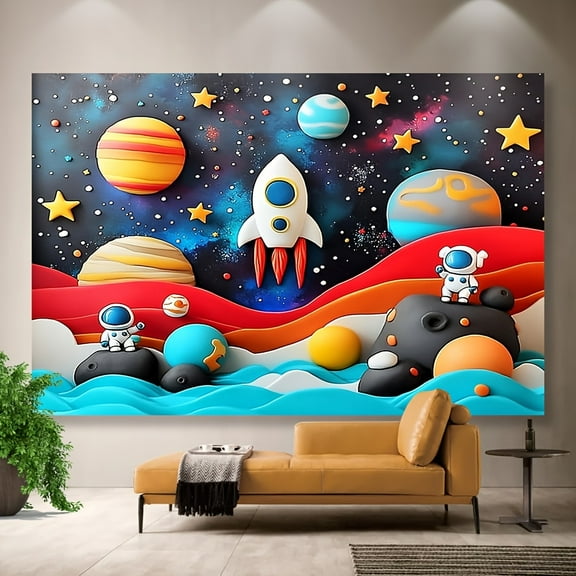 Outer Space Astronauts Birthday Backdrop Rockets Scene Theme Birthday Party Photography Background Universe Planet Mysterious Galaxy Baby Shower Banner Studio Props