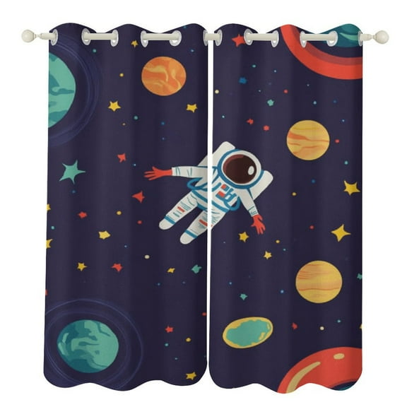 Outer Space Astronauts Blackout Window Curtains for Bedroom Living Room Kicthen High Shading 2 Panels