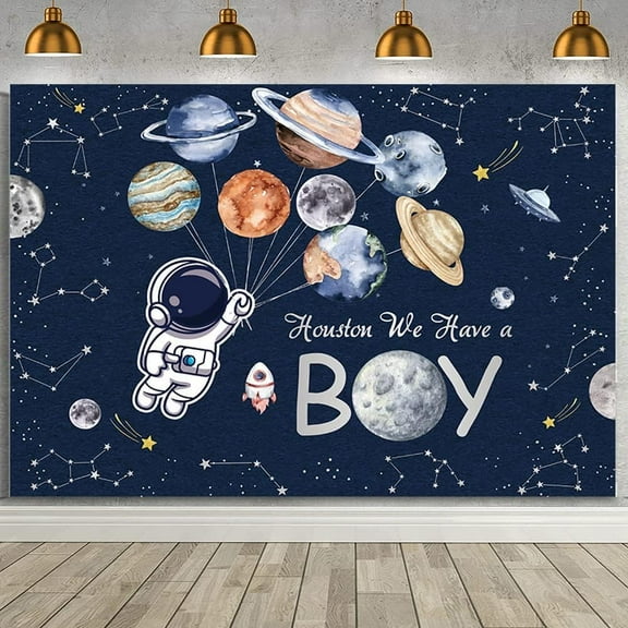 Outer Space Baby Shower Backdrop for Boys Houston We Have a Boy Photography Background Astronaut Rocket Stars Planet Galaxy Space Newborn Birthday Party Decorations Banner Supplies Photo Booth Props