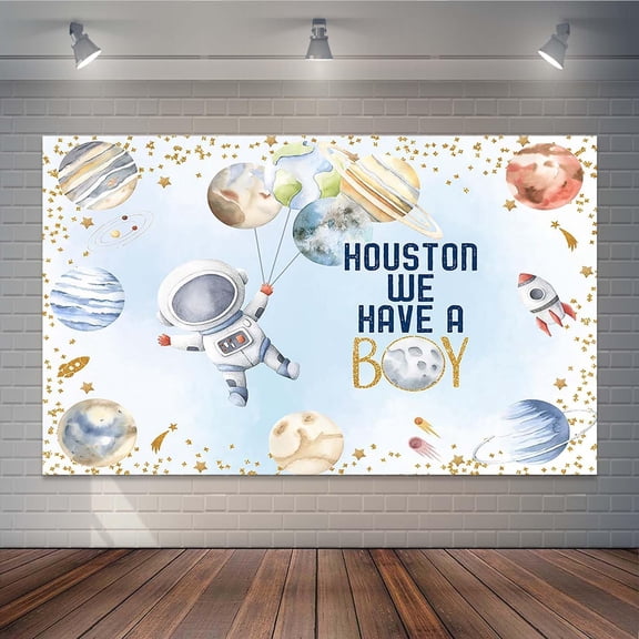 Outer Space Baby Shower Backdrop Galaxy Planets Astronaut Baby Shower Photography Background for Boy Houston We Have A Boy Cake Table Decorations Banner Photo Studio Props