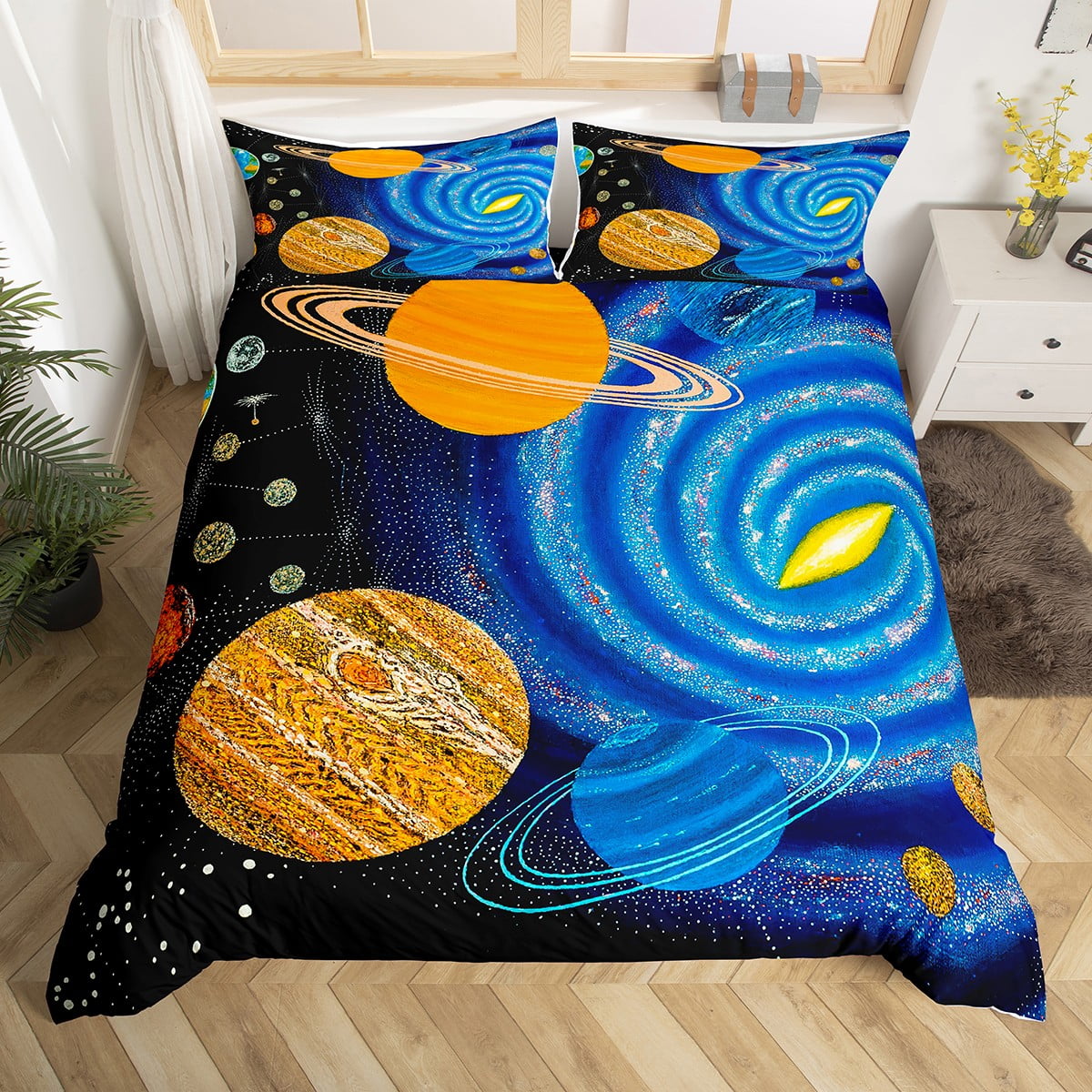 Outer Space Bedding Set Queen for Boys Girls Universe Themed Duvet