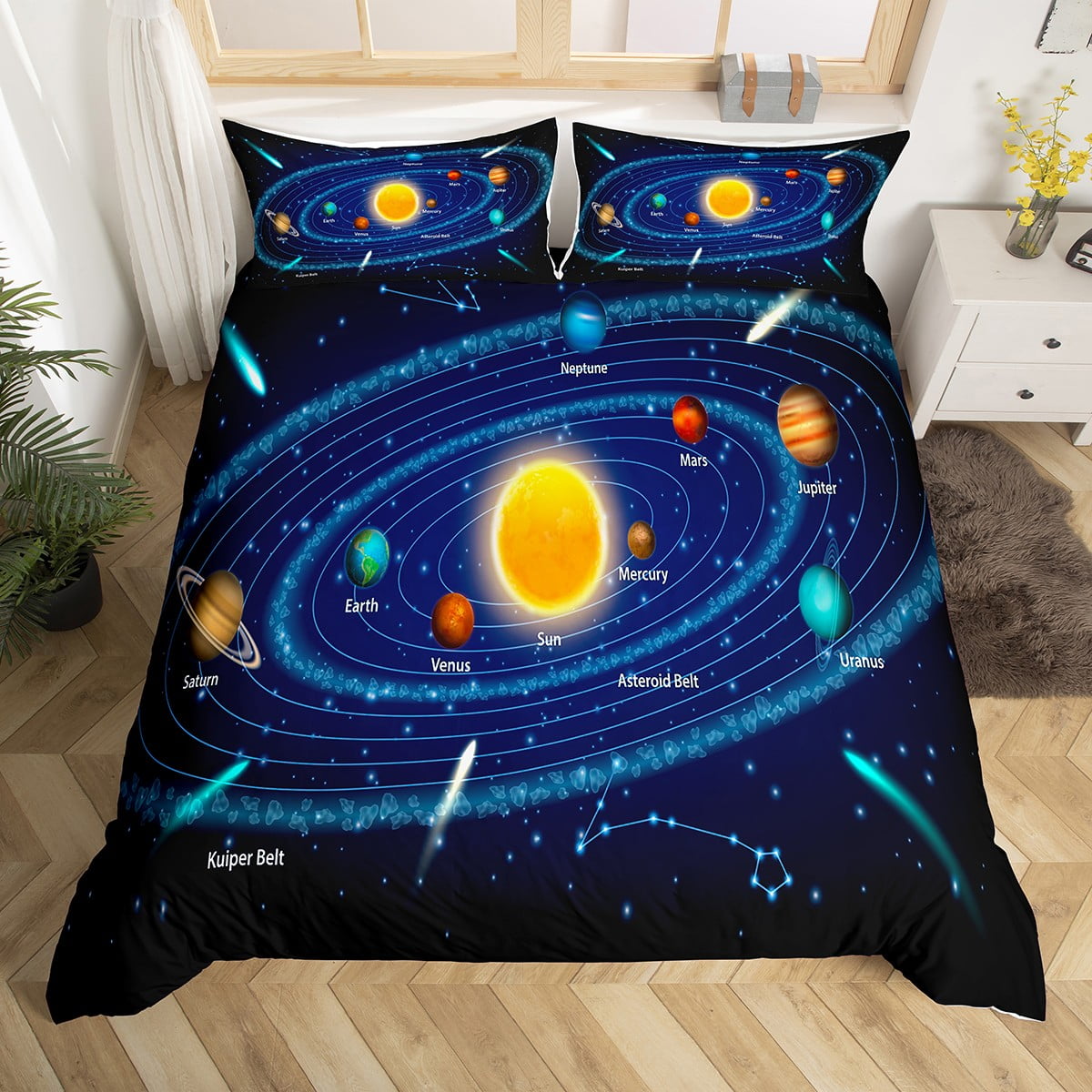 Outer Space Bedding Set Twin Solar System Duvet Cover for Girls Boys