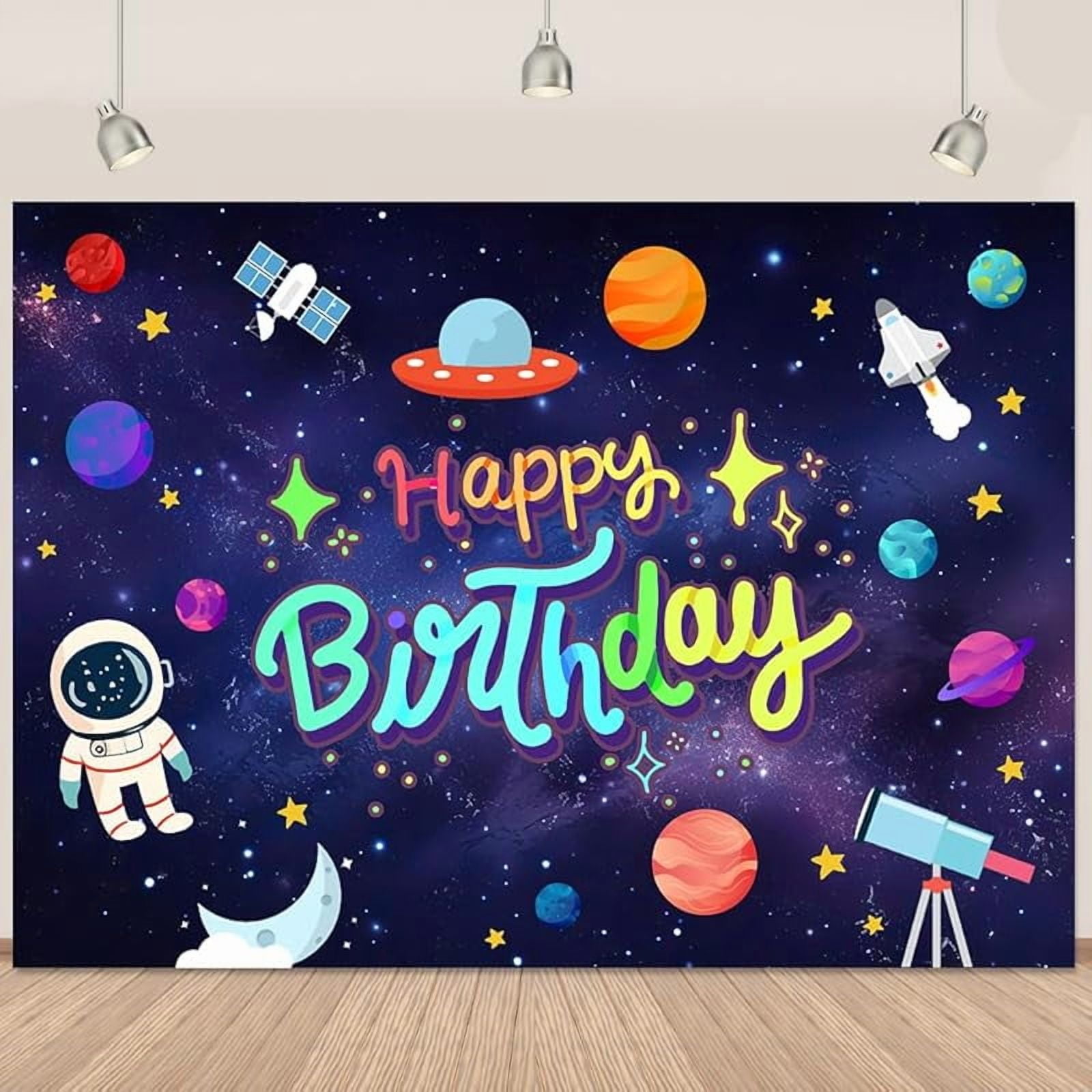 Astronaut In Space Theme Round Happy Birthday Backdrop