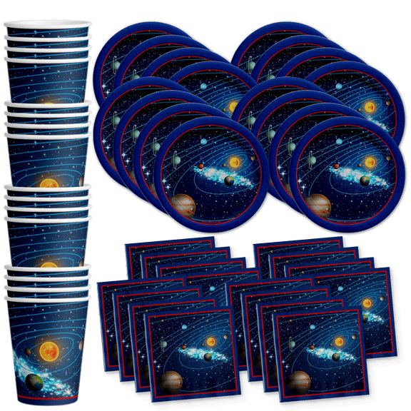 Outer Space Birthday Party Supplies Set Plates Napkins Cups Tableware Kit for 16