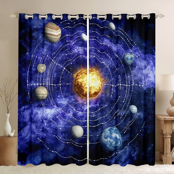 Outer Space Blackout Curtains Universe Themed Curtains Teens Solar System Window Curtains, Purple Galaxy Starry Sky Bedroom Curtains Outer Planet Print Curtains,2 Panels 42"Wx63"L
