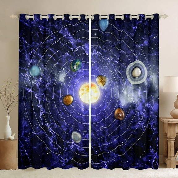 Outer Space Blackout Curtains Universe Themed Curtains Teens Solar System Window Curtains, Purple Galaxy Starry Sky Bedroom Curtains Outer Planet Print Curtains,2 Panels 42"Wx63"L