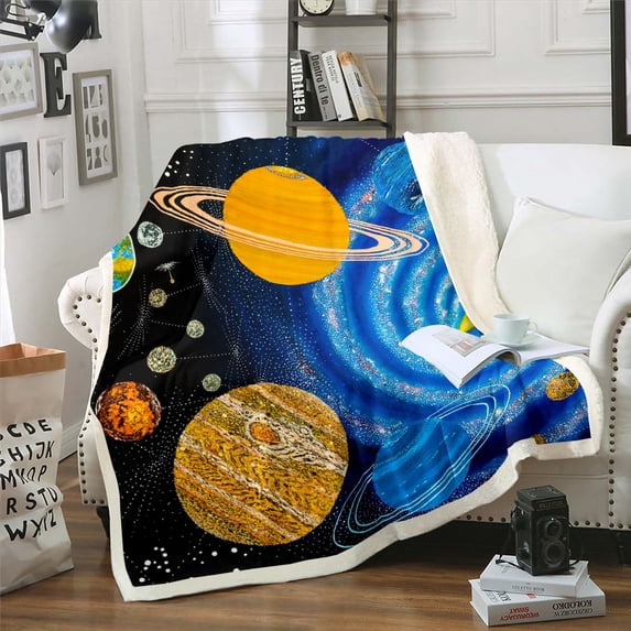 Outer Space Blanket Universe Themed Throw Blanket Purple Galaxy Fleece Blanket Solar System Fuzzy Blanket Teens Planet Print Sherpa Blanket Universe Room Decor 40鈥渪50"