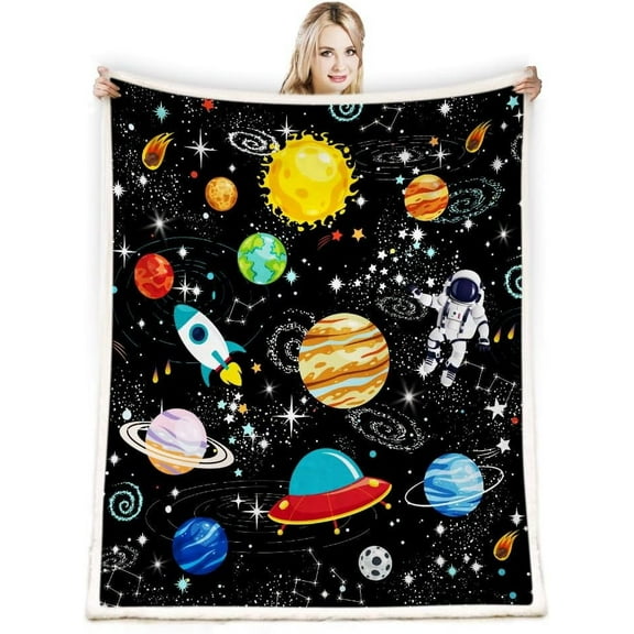 Outer Space Blanket Kids Blanket for Boys Gifts Constellation Solar System Blanket Fleece Ultra Soft Galaxy Rocket Planet Blanket for Kids Birthday for Bed Couch Sofa Living Room Decor