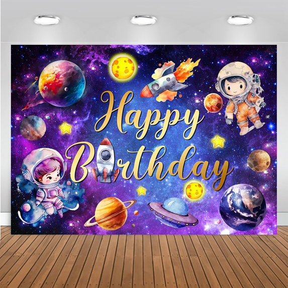 Outer Space Brithday Backdrop Cosmic Galaxy Happy Birthday Photography Background for Boys Starry Universe Nebula Birthday Party Decorations Banner Supplies Photo Booth Props