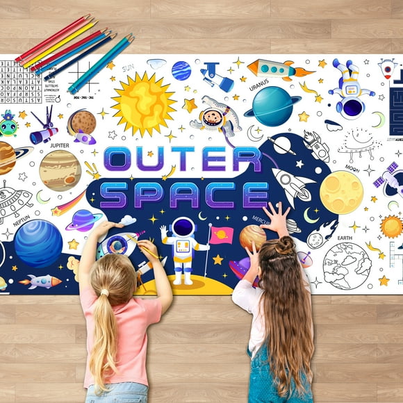 Outer Space Coloring Poster, 70.8''x31.4'' Space Large Coloring Poster, Space Giant Coloring Poster & Space Themed Coloring Poster for Space Themed Party Decorations & Outer Space Birthday