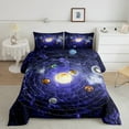thumbnail image 1 of Outer Space Comforter Set Queen Universe Themed Bedding Set Teens Solar System Bedding Comforter Sets, Purple Galaxy Starry Sky Duvet Insert Outer Planet Print Quilt 3 Pcs, 1 of 5