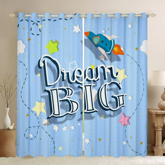 Outer Space Curtains Cute Cartoon Space Rocket Blackout Curtains Universe Themed Window Curtains for Teens Galaxy Starry Sky Theme Bedroom Living Room Curtains,2 Panels 38"Wx54"L