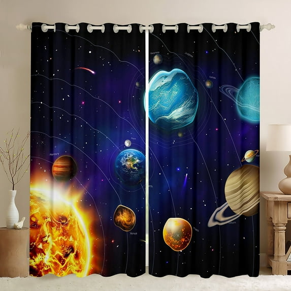 Outer Space Curtains Solar System Blackout Curtains for Boys Girls Blue Purple Galaxy Window Curtains Space Planet Starry Sky Print Universe Themed Bedroom Curtains for Teens Kids,2 Panels 38"Wx45"L
