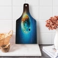 thumbnail image 1 of Outer Space Cutting Board, Planet Earth in Sun Rays Elements Astronomy Atmosphere Sky Satellite Moon Image, Tempered Glass Cutting and Serving Board, Wine Bottle Shape, Red Blue, by Ambesonne, 1 of 5