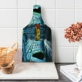 thumbnail image 1 of Outer Space Cutting Board, Space Ship Station Base Control Room Technology Elements Features Image, Tempered Glass Cutting and Serving Board, Wine Bottle Shape, Blue Black Orange, by Ambesonne, 1 of 1