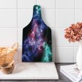 thumbnail image 1 of Outer Space Cutting Board, Stars and Dusty Gas Cloud in Planetary Cosmos Universe Print, Decorative Tempered Glass Cutting and Serving Board, Wine Bottle Shape, Purple Pink Navy, by Ambesonne, 1 of 5
