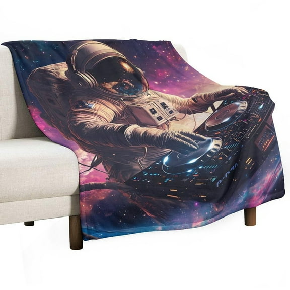 Outer Space DJ Astronaut Super Soft Blanket Christmas Throw Blanket Flannel Microfiber Blankets for Couch Bed Sofa Fluffy and Warm 30"x40"