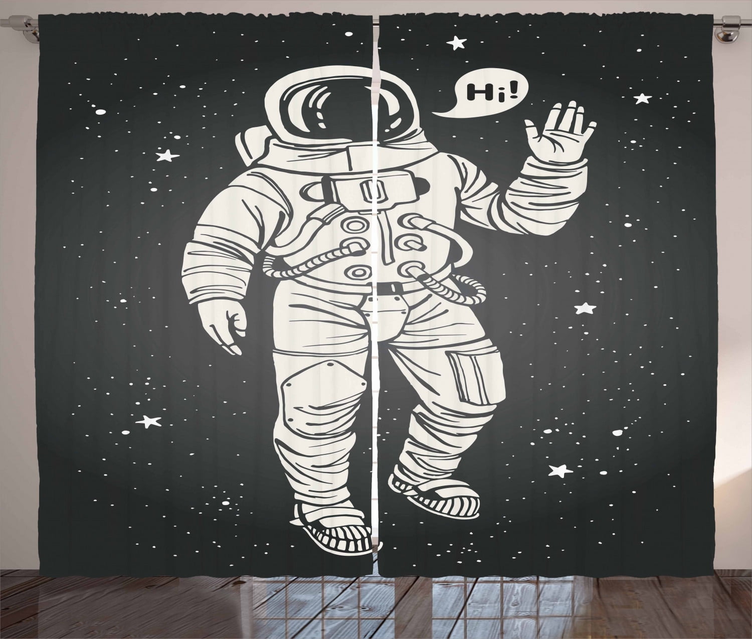 Ambesonne Nebula Curtains 2 Panel Set, Cartoon Astronaut Space, 108