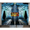 thumbnail image 1 of Ambesonne Outer Space Curtains 2 Panel Set, Ship Station Base, 108" x 90", Blue Black Orange, 1 of 3