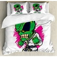 thumbnail image 1 of Outer Space Decor King Size Duvet Cover Set, Alien Warrior Practicing Chinese Martial Art Karate Sports Children Decor, Decorative 3 Piece Bedding Set with 2 Pillow Shams, Green Pink, by Ambesonne, 1 of 3
