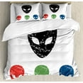 thumbnail image 1 of Outer Space Decor King Size Duvet Cover Set, Grunge Illustration of Surreal Alien Head with Motley Effects Threat Forms, Decorative 3 Piece Bedding Set with 2 Pillow Shams, Red Green, by Ambesonne, 1 of 3