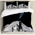 thumbnail image 1 of Outer Space Decor Queen Size Duvet Cover Set, Moon US Spaceman Launching on the Exploring Dark Matter Orbit Luna Design, Decorative 3 Piece Bedding Set with 2 Pillow Shams, Grey Blue, by Ambesonne, 1 of 3