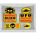 thumbnail image 1 of Outer Space Decor Tapestry, Warning Alien Ufo Sign Face of Martian Creature Danger Horror Print, Wall Hanging for Bedroom Living Room Dorm Decor, 80W X 60L Inches, Black Yellow, by Ambesonne, 1 of 2