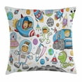 thumbnail image 1 of Outer Space Decor Throw Pillow Cushion Cover, Cute Deep Space Astronaut Girl Boy Aliens Rockets on Moon Kids Nursery Theme, Decorative Square Accent Pillow Case, 24 X 24 Inches, Multi, by Ambesonne, 1 of 2