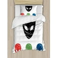 thumbnail image 1 of Outer Space Decor Twin Size Duvet Cover Set, Grunge Illustration of Surreal Alien Head with Motley Effects Threat Forms, Decorative 2 Piece Bedding Set with 1 Pillow Sham, Red Green, by Ambesonne, 1 of 3