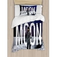 thumbnail image 1 of Outer Space Decor Twin Size Duvet Cover Set, Miniature Toy Astronaut on Foreground of Giant Moon Big Bang Mars Print, Decorative 2 Piece Bedding Set with 1 Pillow Sham, Grey Blue, by Ambesonne, 1 of 3