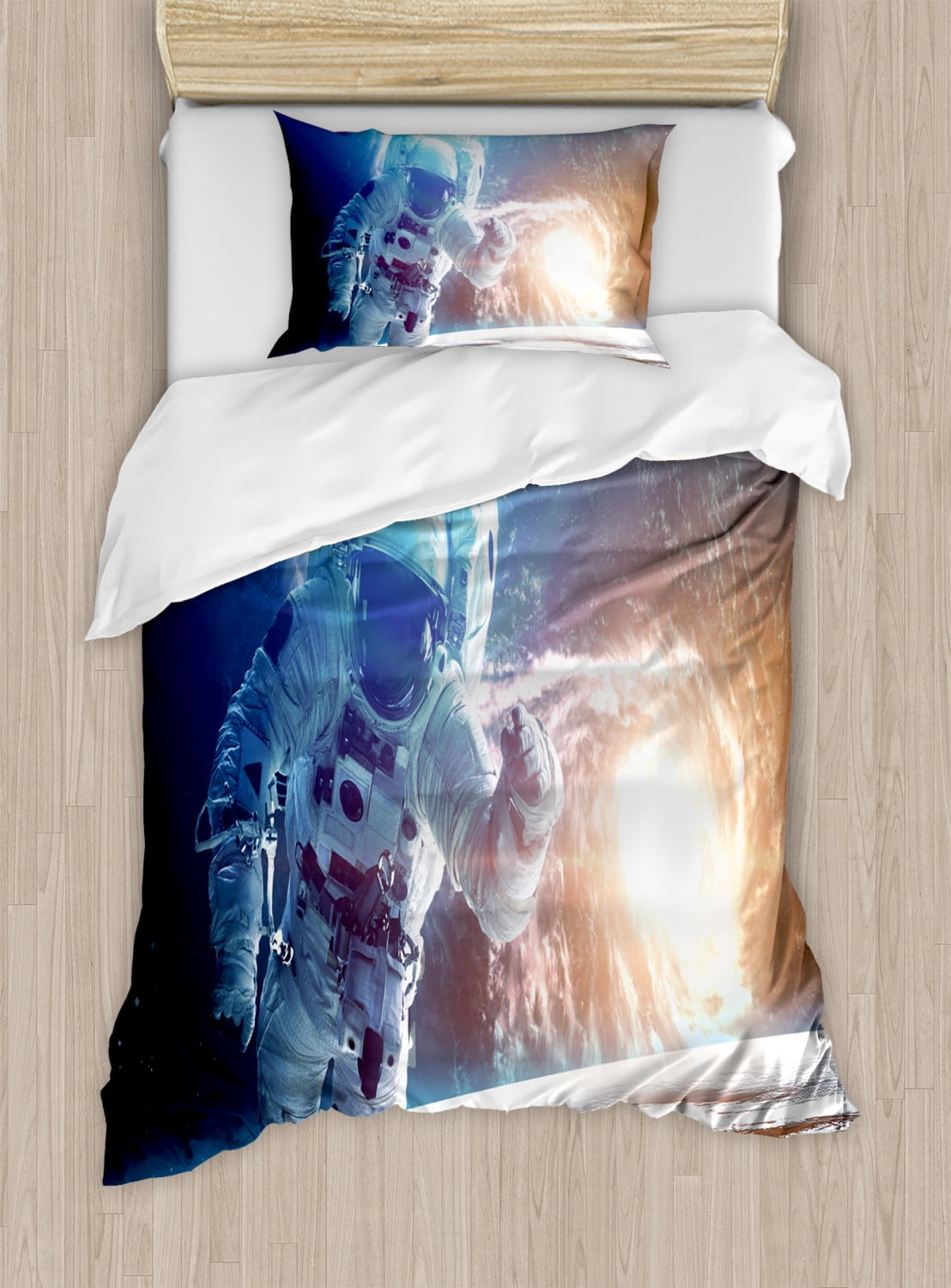 Outer Space Decor Twin Size Duvet Cover Set, Spaceman in Galaxy in ...