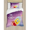 thumbnail image 1 of Outer Space Decor Twin Size Duvet Cover Set, Welcoming Quote Print with Retro Mascot Vessel Traveling in Milky Way, Decorative 2 Piece Bedding Set with 1 Pillow Sham, Purple Blue, by Ambesonne, 1 of 3