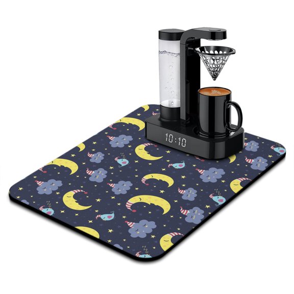 Outer Space Dish Drying Mat, Astronaut Rocket Nebula Cosmic Absorbent Kitchen Mat, Celestial Design
