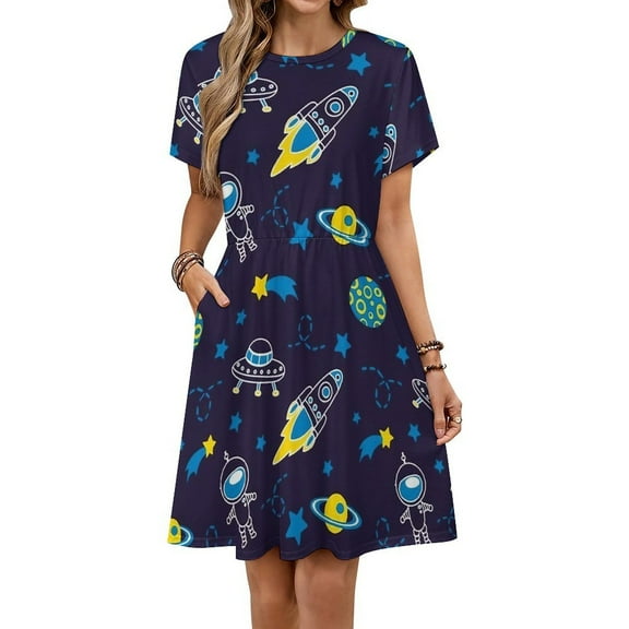 Outer Space Dress Summer Street Style Dresses Female Short Sleeve Printed Sundress