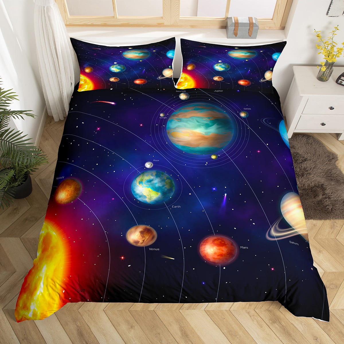 Outer Space Duvet Cover King Size Solar System Bedding Set Blue Purple ...